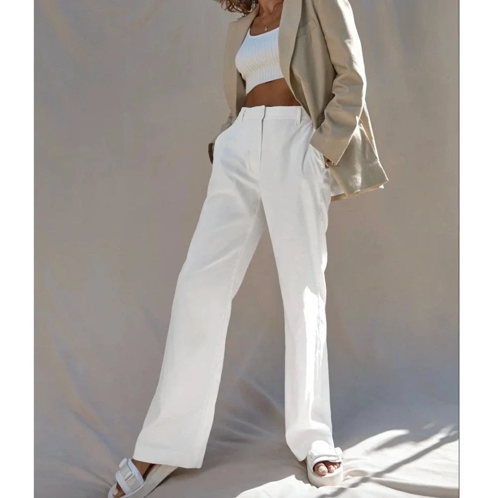 Wilfred Aritzia White Linen The Effortless Pant Wide Leg Pleated Trousers 4 90s